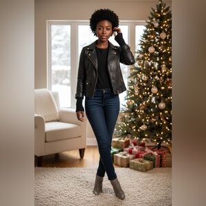 Black Leather Gold Buckle Leather Jacket